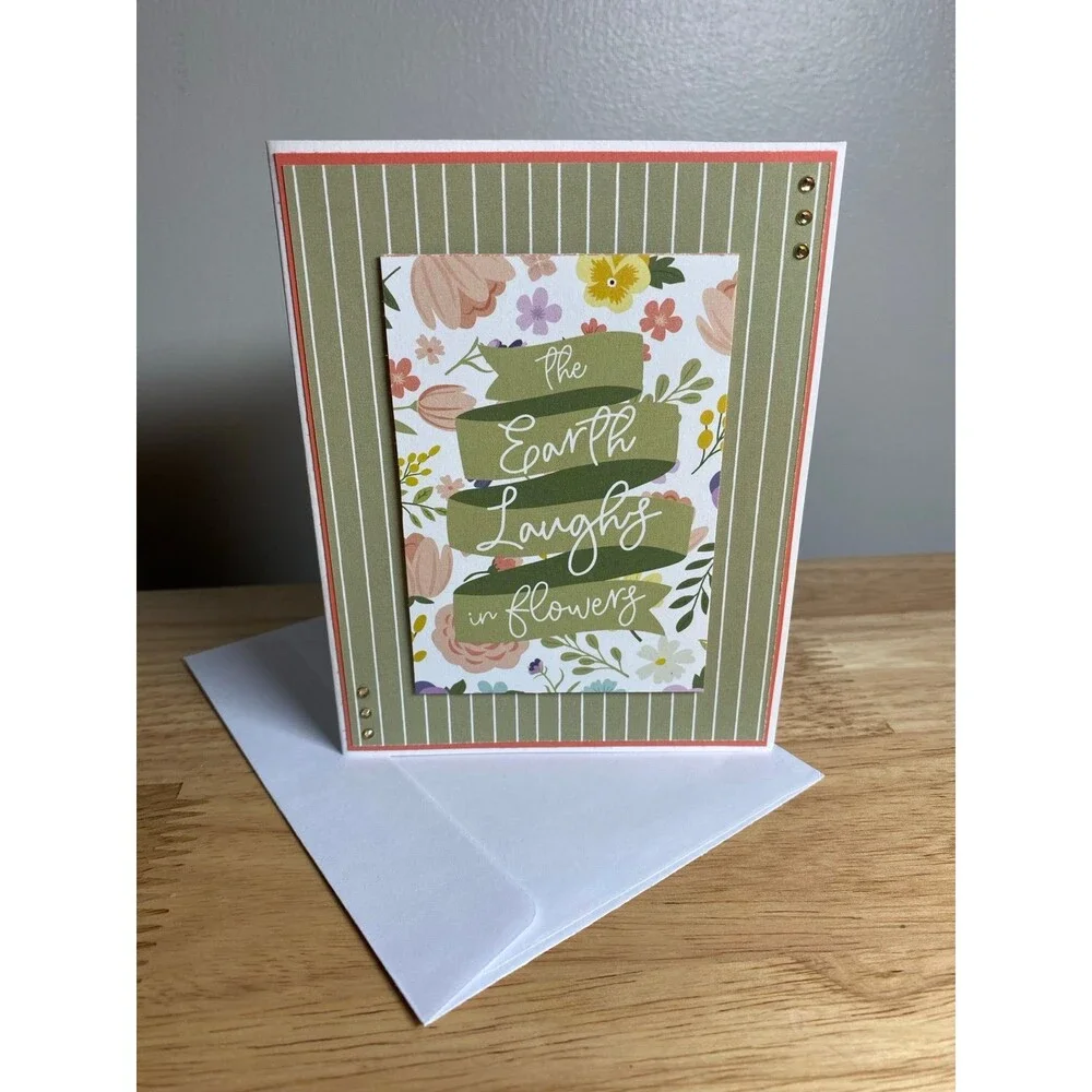 Handmade Spring Greeting Card A2 Floral Card Blank Inside w/ Envelope